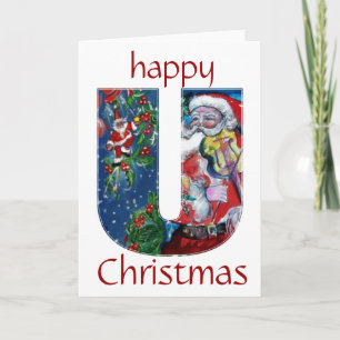 SANTA WITH VIOLIN  H MONOGRAM HOLIDAY CARD