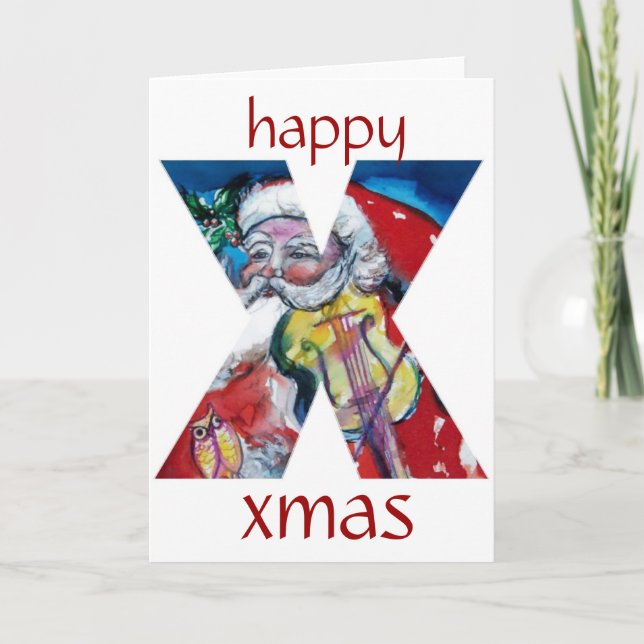 SANTA WITH VIOLIN MONOGRAM HOLIDAY CARD (Front)
