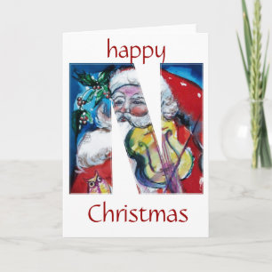 SANTA WITH VIOLIN  N MONOGRAM HOLIDAY CARD