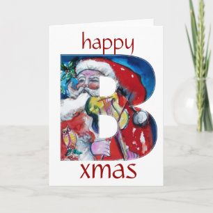 SANTA WITH VIOLIN  R MONOGRAM HOLIDAY CARD