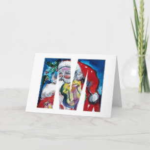 SANTA WITH VIOLIN  W MONOGRAM HOLIDAY CARD