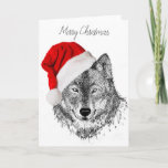 Santa Wolf Christmas Card - Blank<br><div class="desc">Merry Christmas from Northern British Columbia! - Original artwork by Kathryn Shaw</div>