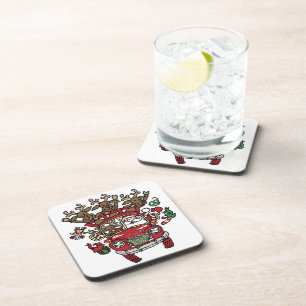 Santa Woody and His Reindeer Christmas Cartoon Coaster