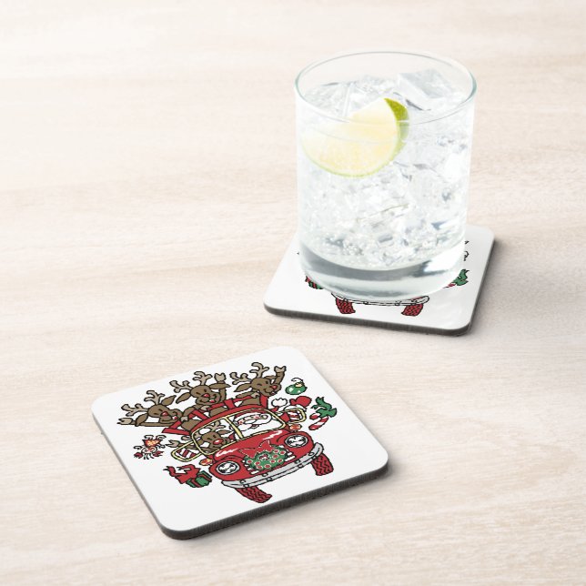 Santa Woody and His Reindeer Christmas Cartoon Coaster (Right Side)