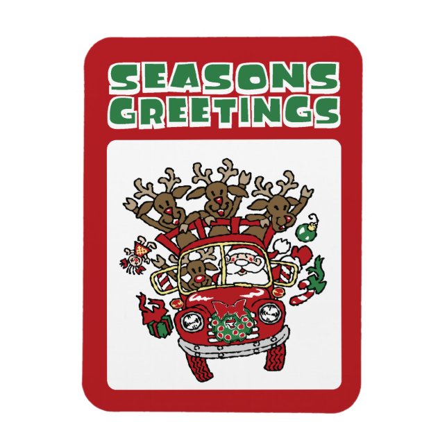 Santa Woody and His Reindeer Christmas Cartoon Magnet (Vertical)