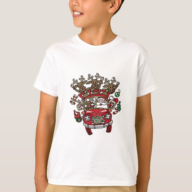 Santa Woody and His Reindeer Christmas Cartoon T-Shirt (Front)