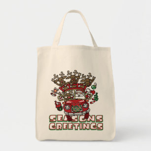 Santa Woody and His Reindeer Christmas Cartoon Tote Bag