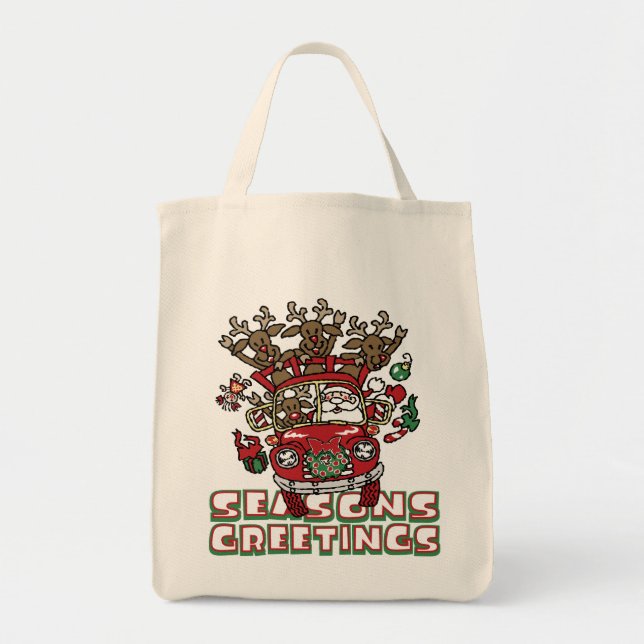 Santa Woody and His Reindeer Christmas Cartoon Tote Bag (Front)