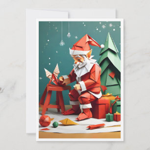 Santa working in his shop Origami style Holiday Card