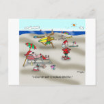 Santa Working Remotely Postcard<br><div class="desc">As Santa rests on a beach and a reindeer runs with a surfboard and elf says,  “I could get used to working remotely.”</div>