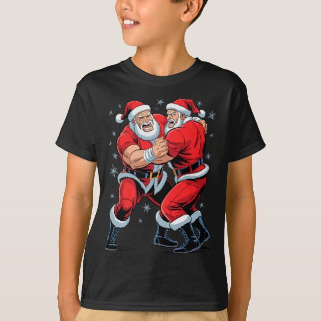 Santa Wrestling Lover Funny Wrestler Xmas Christma T-Shirt (Front)