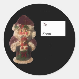 SANTA WTH BEAGLE CHRISTMAS GIFT TAG STICKER