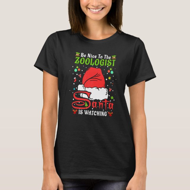 Santa Xmas Pajamas Be Nice To The Zoologist Christ T-Shirt (Front)