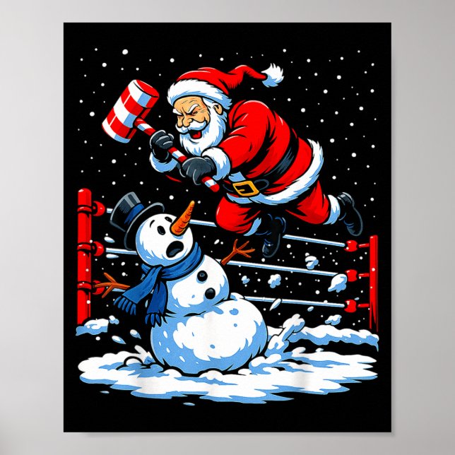 Santa Xmas Snow Lights Wrestling Funny Wrestling C Poster (Front)