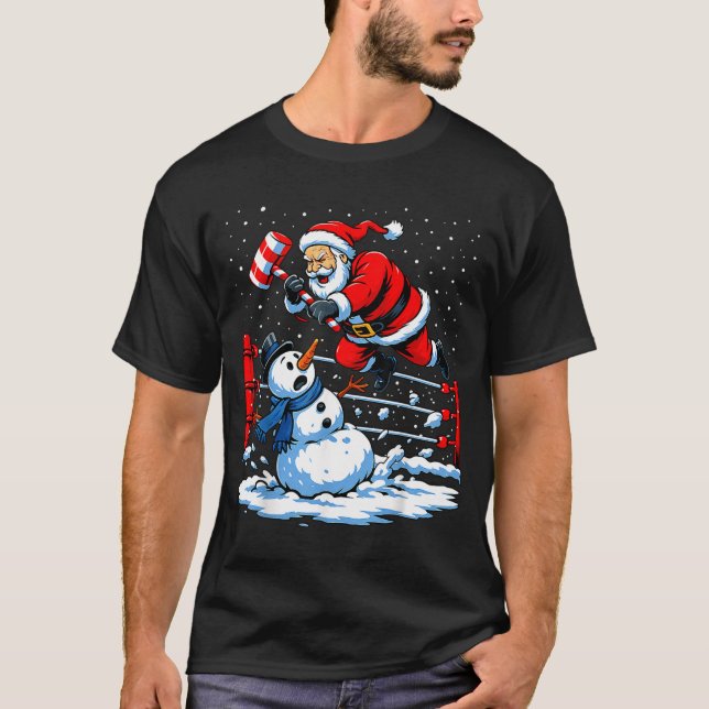 Santa Xmas Snow Lights Wrestling Funny Wrestling C T-Shirt (Front)
