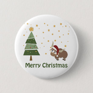 Santa Yak Christmas Scene 6 Cm Round Badge
