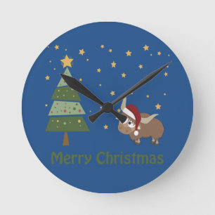 Santa Yak Christmas Scene Round Clock