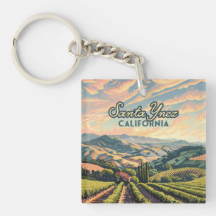 Santa Ynez California Vineyard Winery Retro Key Ring