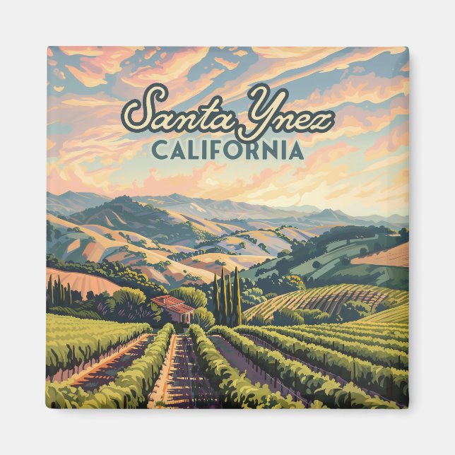 Santa Ynez California Vineyard Winery Retro Magnet (Front)