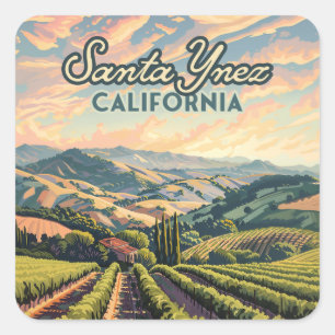 Santa Ynez California Vineyard Winery Retro Square Sticker