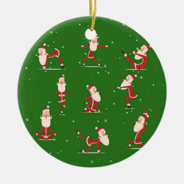 Santa Yoga Poses Ceramic Ornament (Front)
