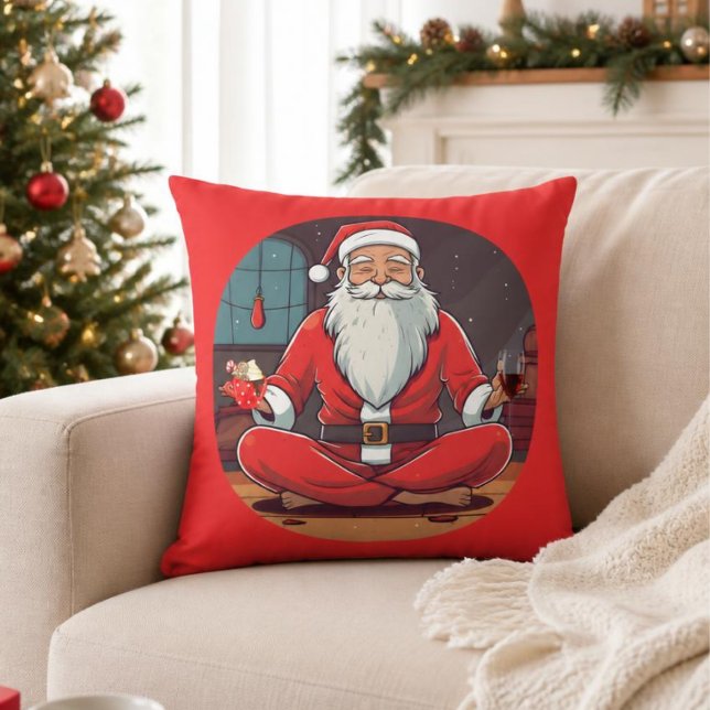 Santa Yoga Throw Pillow (Creator Uploaded)