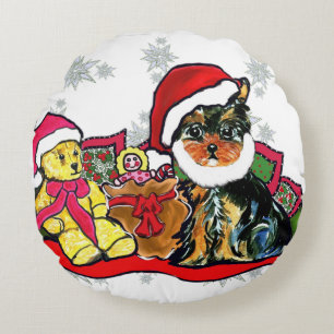 SANTA YORKIE POO ROUND CUSHION