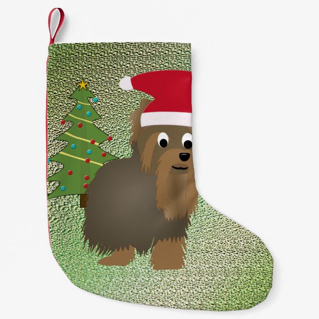 Santa Yorkshire Terrier Small Christmas Stocking (Front)