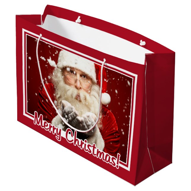 Santa / YOUR PHOTO custom large gift bag (Back Angled)