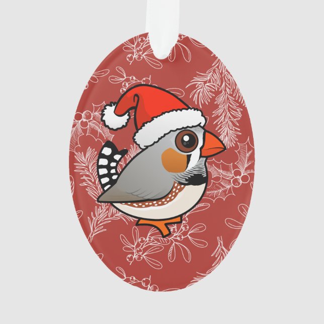 Santa Zebra Finch Ornament (Back)