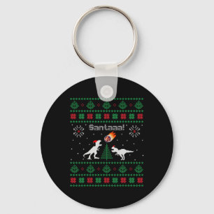 Santaaa Dinosaur Ugly Christmas Sweater  Key Ring