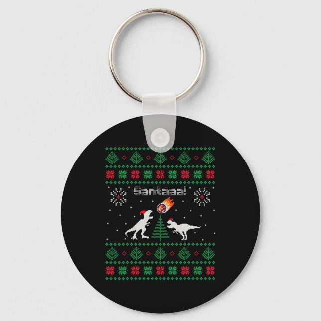 Santaaa Dinosaur Ugly Christmas Sweater  Key Ring (Front)