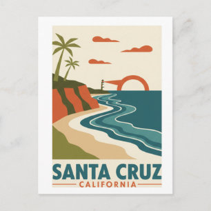 SantaCruz California Mid-Century Modern Map Style  Postcard