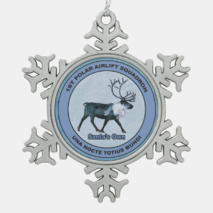 Santa's 1st Polar Airlift Sqdn - Subdued Snowflake Pewter Christmas Ornament