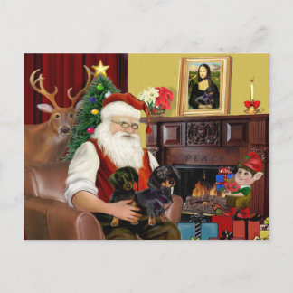 Santa's 2 Dachshunds (b-t) Holiday Postcard