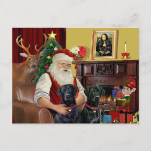Santa's 2 Labradores (black) Holiday Postcard