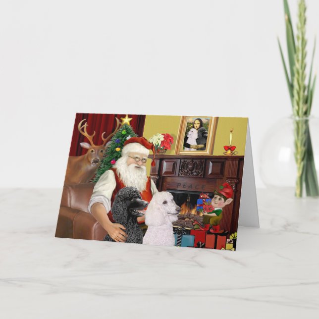 Santa's 2 Standard Poodles Holiday Card (Front)