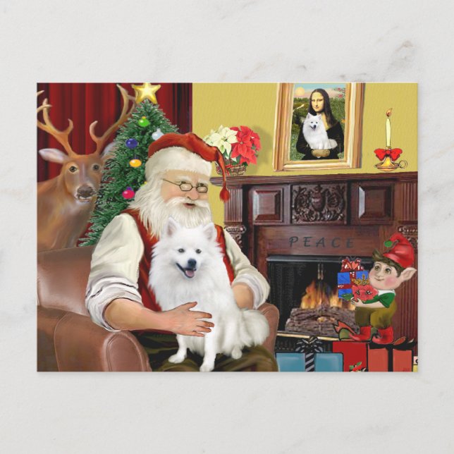 Santa's American Eskimo Dog Holiday Postcard (Front)