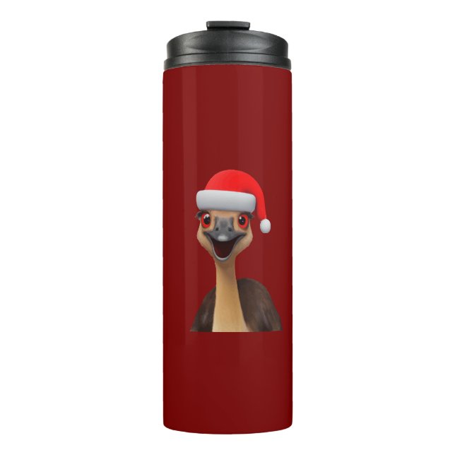 Santa's Aussie Helper - Cute Christmas Emu Thermal Tumbler (Front)