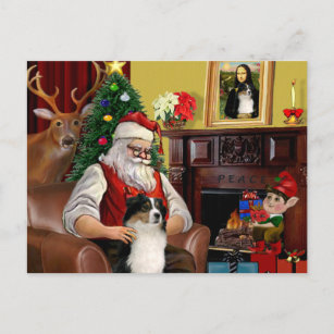 Santa's Australian Shepherd (tri) Holiday Postcard