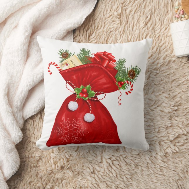 Santa's Bag Candy Cane Stripes Christmas Cushion (Blanket)