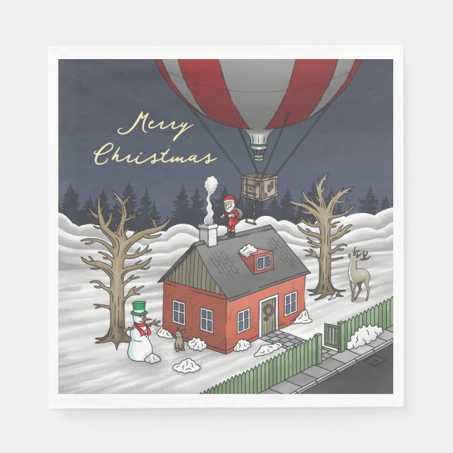 Santa's Balloon Gift Delivery Napkin (Front)