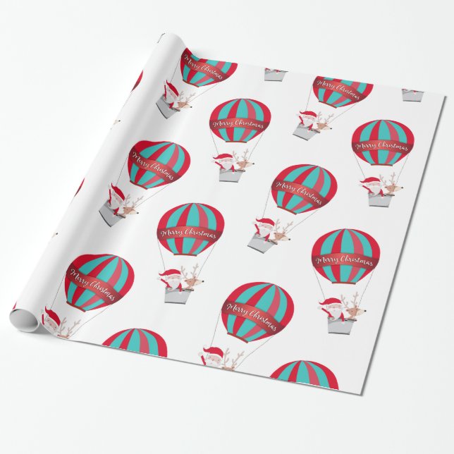 Santa's Balloon Ride Merry Christmas Wrapping Paper (Unrolled)