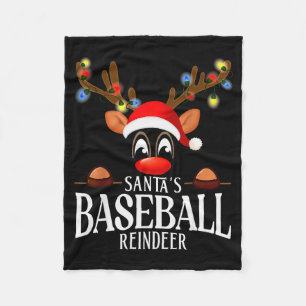 Santa's Baseball Reindeer Funny Xmas Matching Pjs  Fleece Blanket