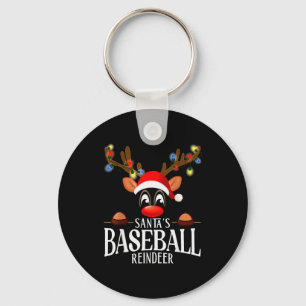 Santa's Baseball Reindeer Funny Xmas Matching Pjs  Key Ring