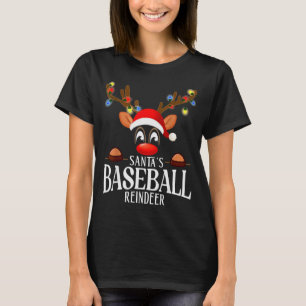 Santa's Baseball Reindeer Funny Xmas Matching Pjs T-Shirt