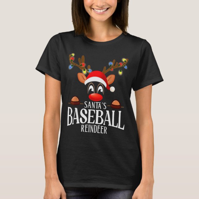 Santa's Baseball Reindeer Funny Xmas Matching Pjs  T-Shirt (Front)