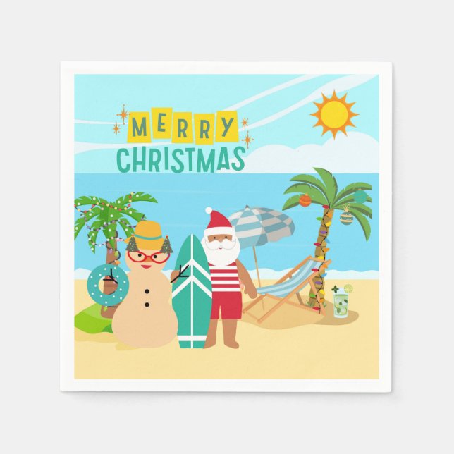Santa's Beach Christmas Napkin (Front)