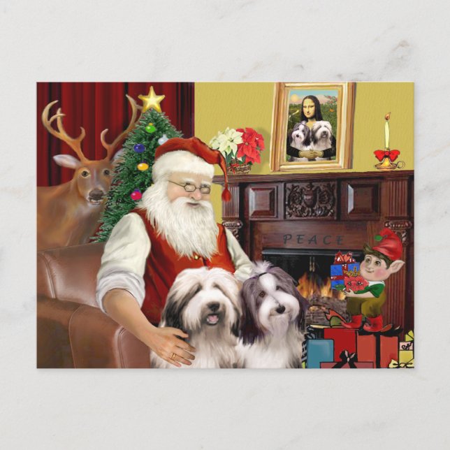 Santa's Bearded Collie Holiday Postcard (Front)