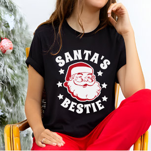 Santa's Bestie Modern Black Women's Christmas T-Shirt